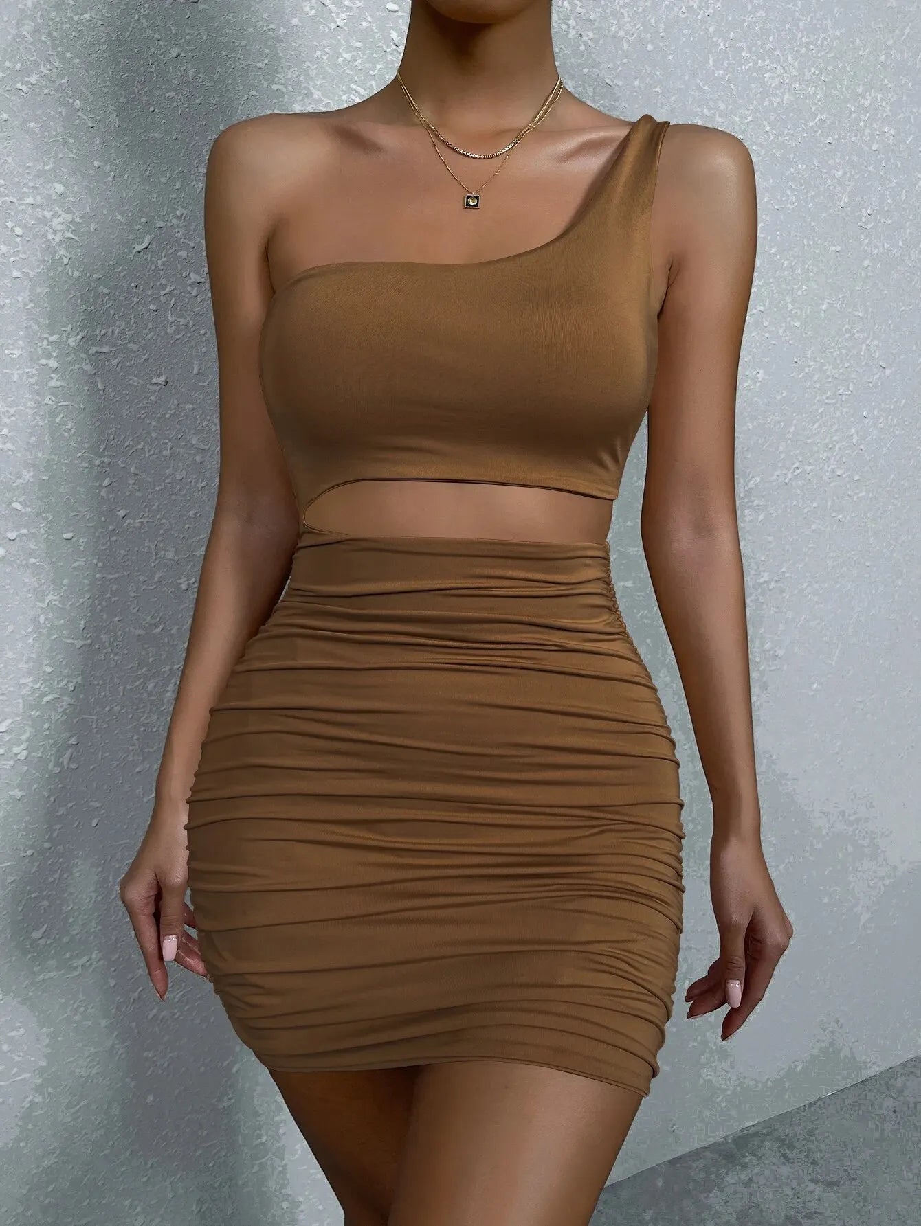 Coco One Shoulder Dress for women, elegant midi dress with asymmetrical design for summer parties.