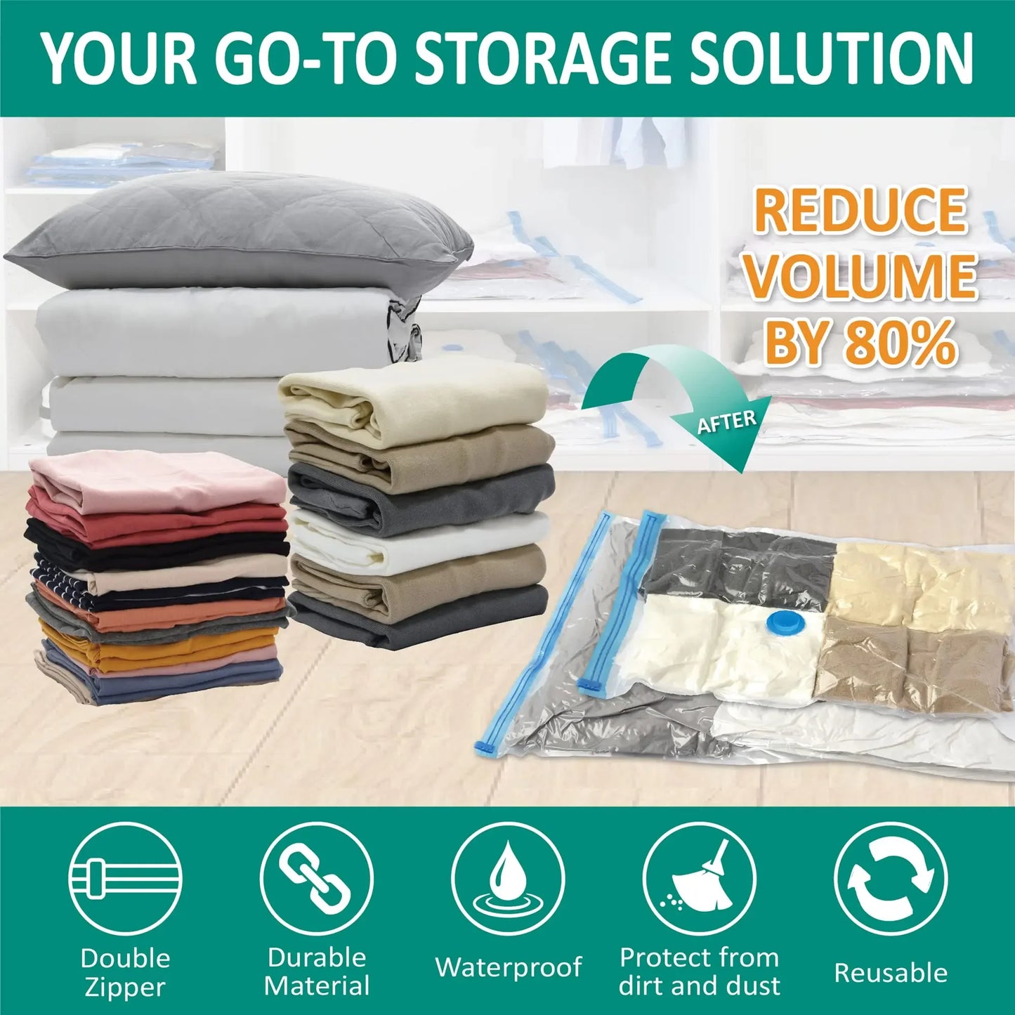 Vacuum Storage Bags for Clothes and Blankets with Compression Sealer