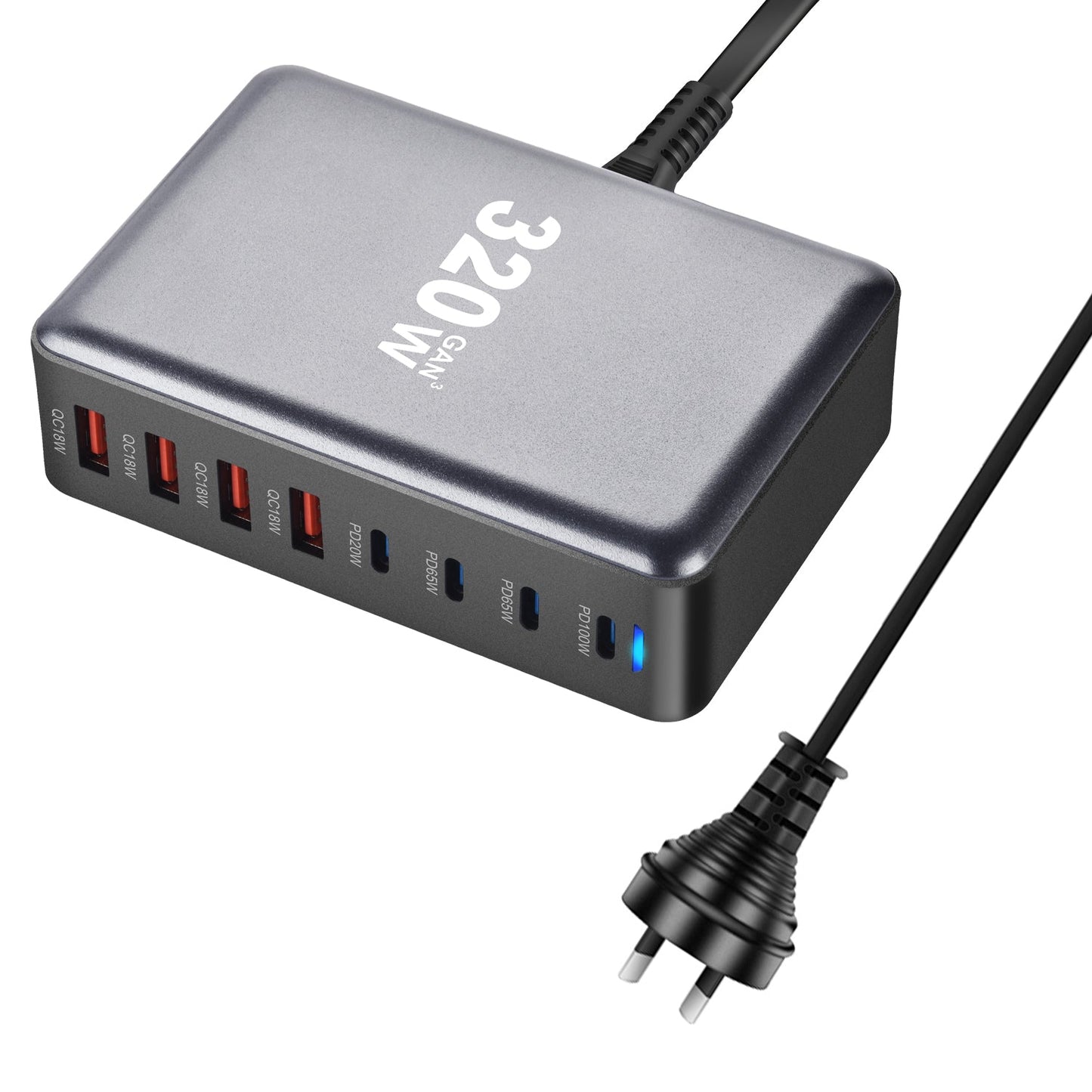 320W GaN USB-C Fast Charger – 8-Port PD & QC 3.0 Hub for iPhone 15/14, Samsung & More