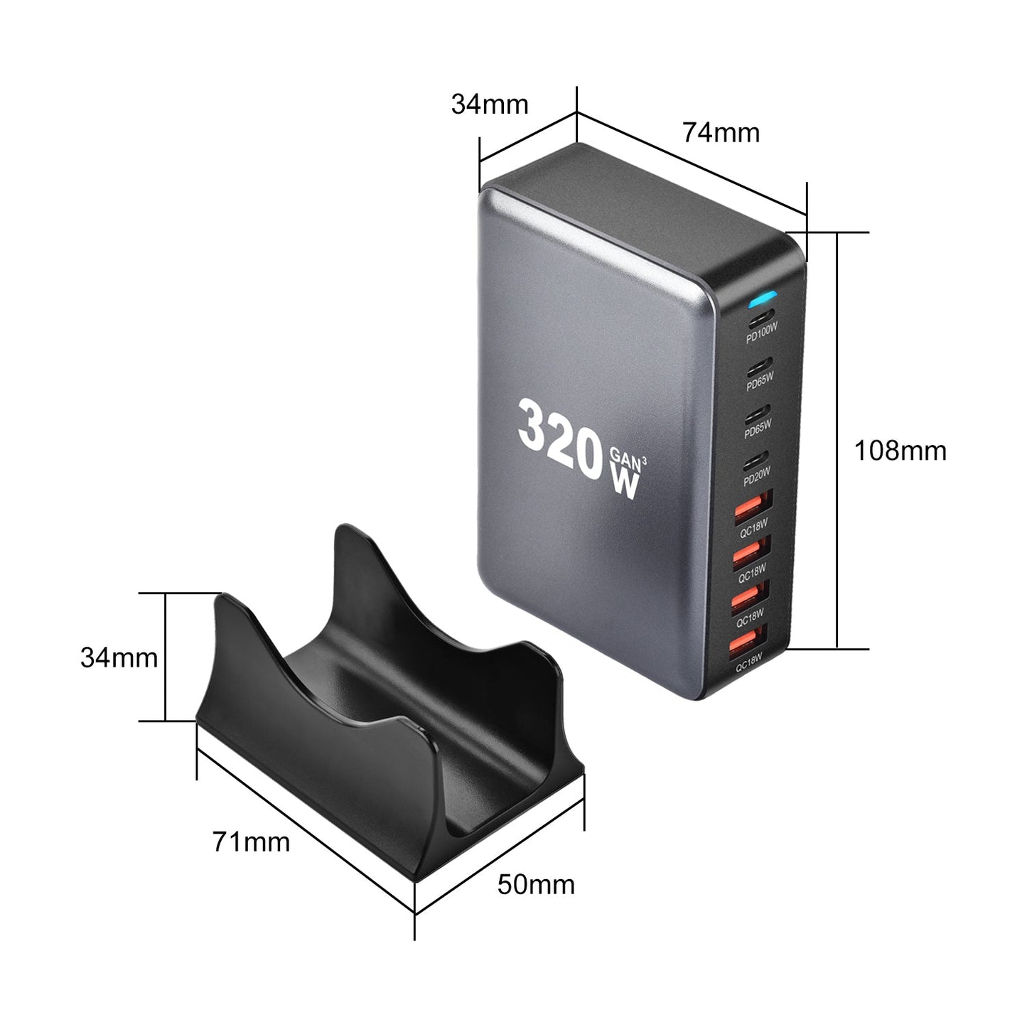 320W GaN USB-C Fast Charger – 8-Port PD & QC 3.0 Hub for iPhone 15/14, Samsung & More