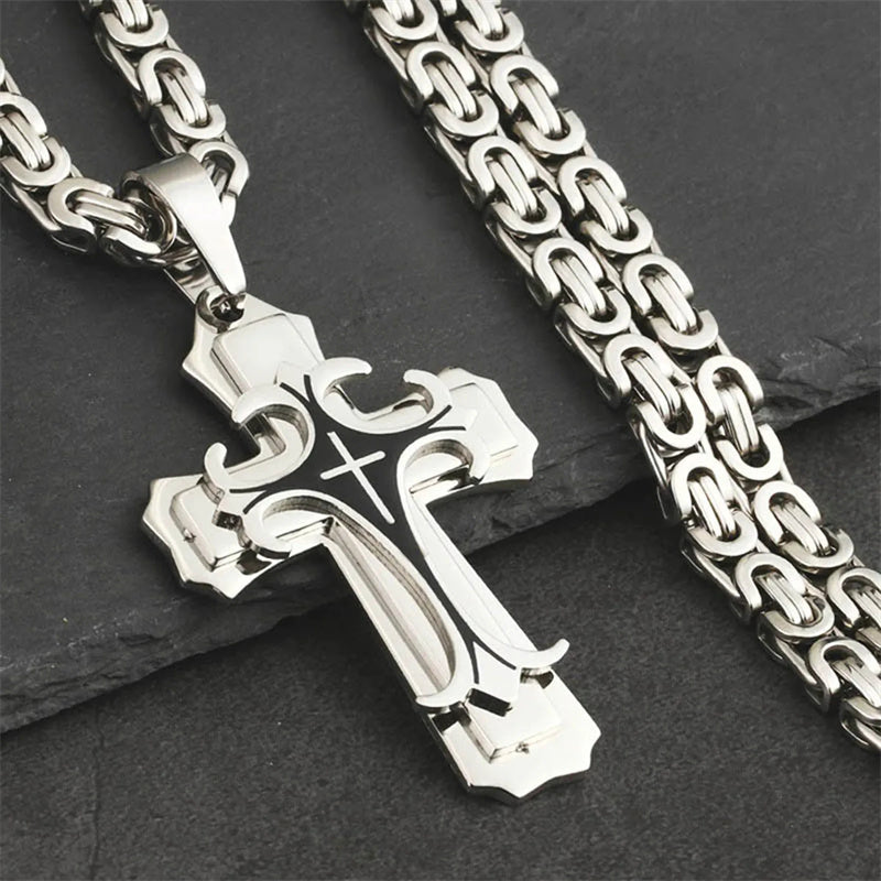 Men's Titanium Steel Stylish Trinity Cross Necklace