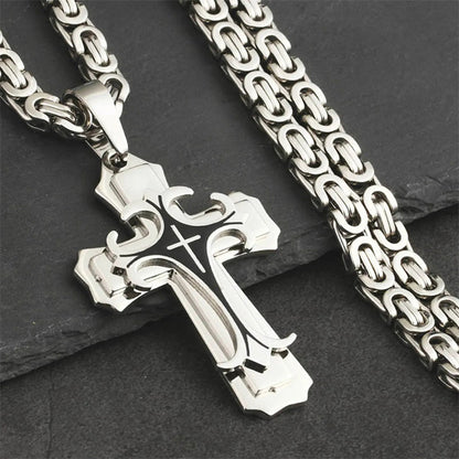 Men's Titanium Steel Stylish Trinity Cross Necklace
