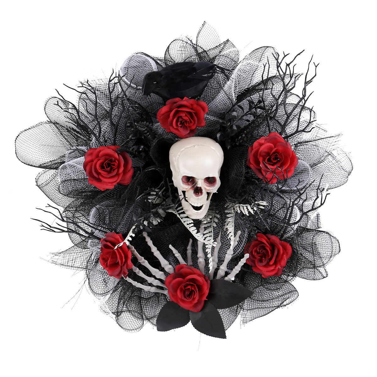 Halloween Red Rose Skull Grid Wreath Door Hanging Decoration