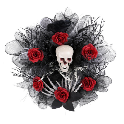 Halloween Red Rose Skull Grid Wreath Door Hanging Decoration