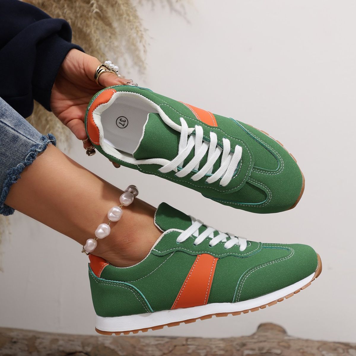 KayBee & Co Leather Contrast Rounded Toe Flats Sneakers