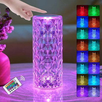 16-Color LED Crystal Rose Touch Lamp