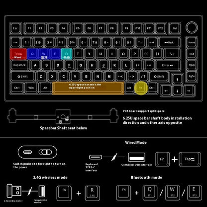 Heiji Snake Mechanical Keyboard Kit Aluminum Tuo Three-mode No Wired Bluetooth