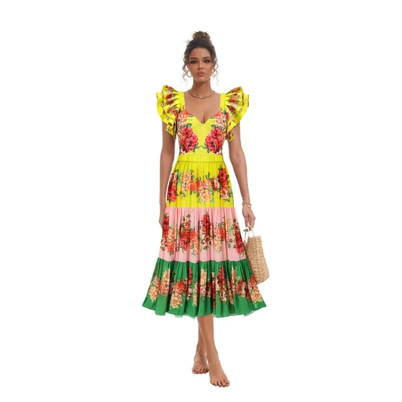 One Piece Bathing Suit for Women with Bikini Maxi Wrap Skirt 2Pcs Floral Print Swimsuit High Waist Tummy Control Beach Suits