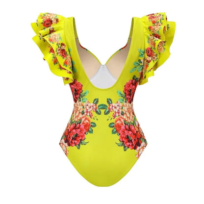 One Piece Bathing Suit for Women with Bikini Maxi Wrap Skirt 2Pcs Floral Print Swimsuit High Waist Tummy Control Beach Suits
