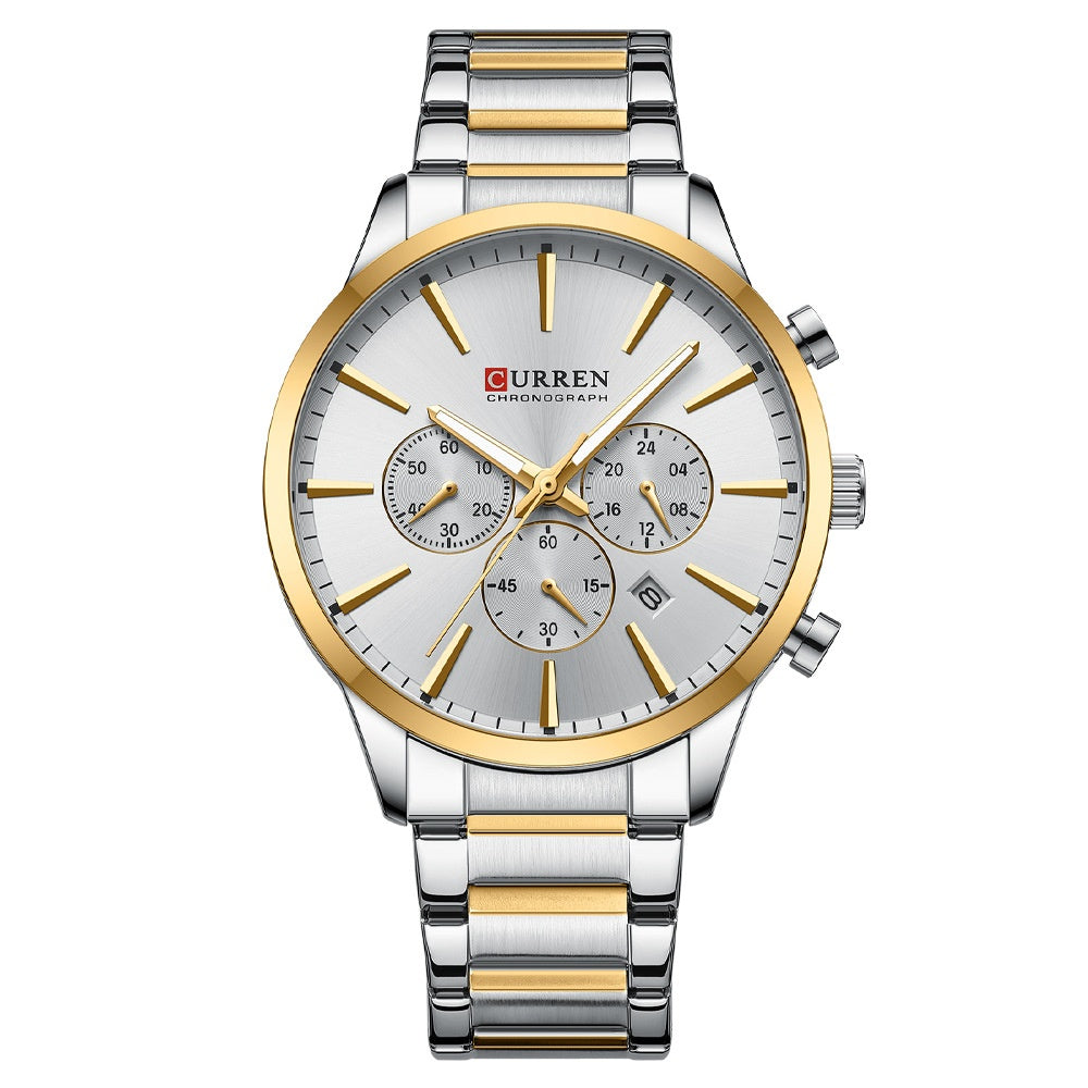 Mens Waterproof Business Round Six-Hand Calendar Watch