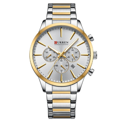 Mens Waterproof Business Round Six-Hand Calendar Watch