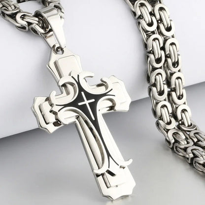 Men's Titanium Steel Stylish Trinity Cross Necklace
