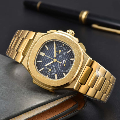 Fashionable Six-Prong Steel-Strap Business-Style Nautilus Mens Watch