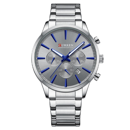 Mens Waterproof Business Round Six-Hand Calendar Watch