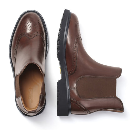 7CM / 2.76 Inches CMR CHAMARIPA Elegant Coffee Leather Brogue Chelsea Boots for Men