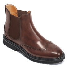 7CM / 2.76 Inches CMR CHAMARIPA Elegant Coffee Leather Brogue Chelsea Boots for Men