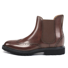 7CM / 2.76 Inches CMR CHAMARIPA Elegant Coffee Leather Brogue Chelsea Boots for Men