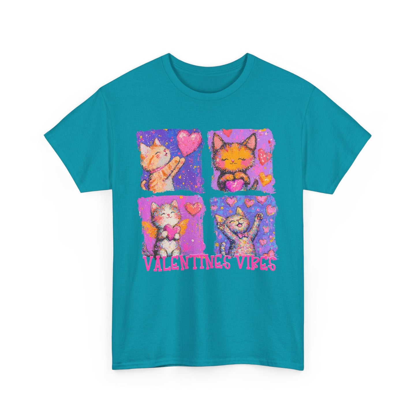 Valentine's Vibes Unisex Heavy Cotton Tee - Cute Cat Graphic T-Shirt