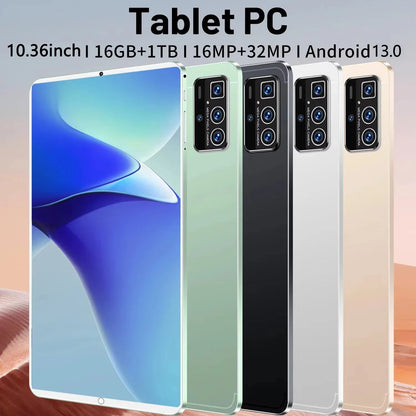 2025 5G Android Tablet with 10.36 inch display, 16GB RAM, 1TB ROM, and 10-core processor