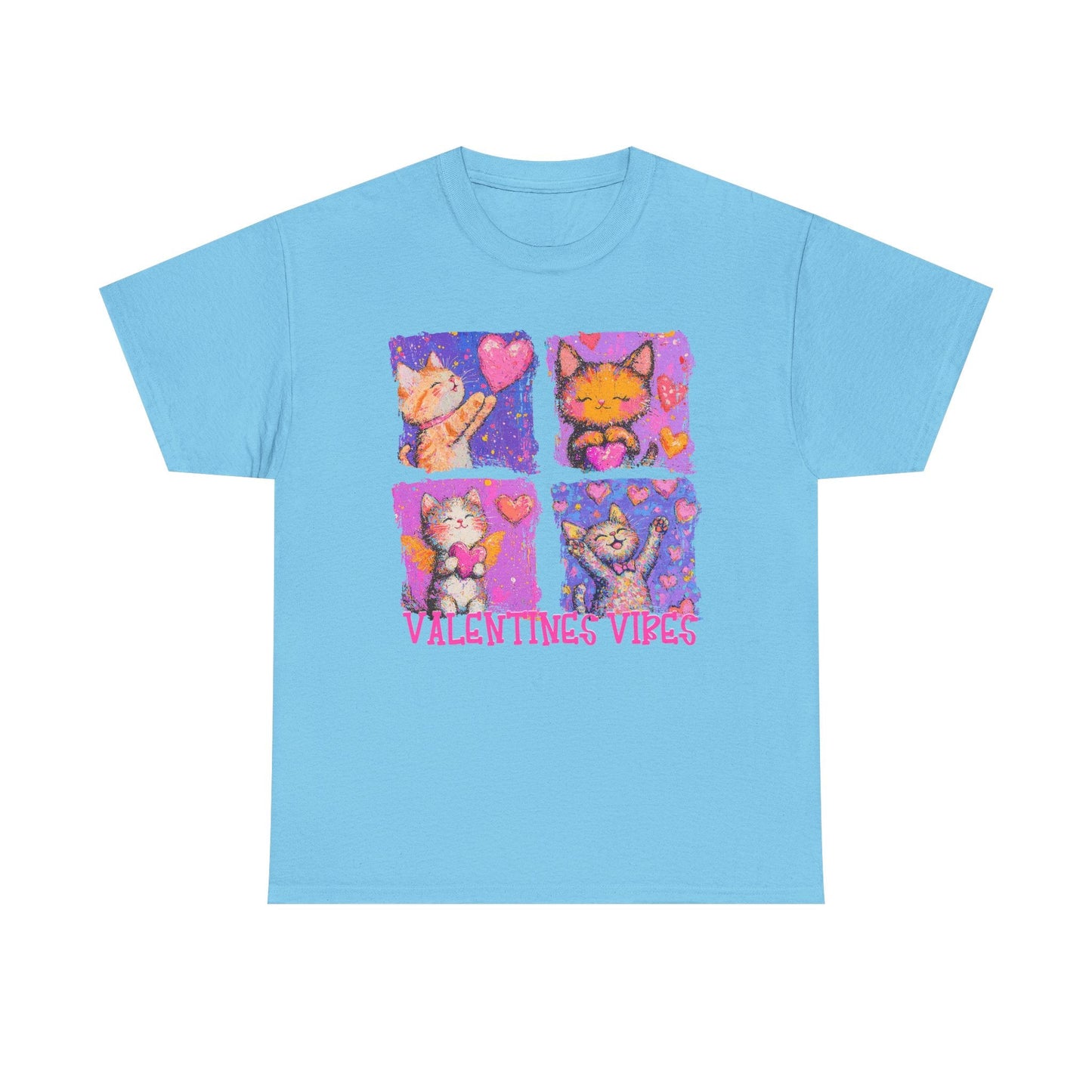 Valentine's Vibes Unisex Heavy Cotton Tee - Cute Cat Graphic T-Shirt