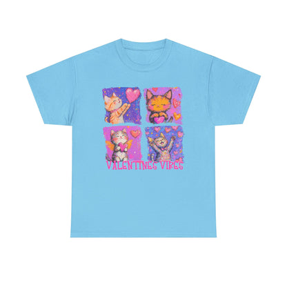 Valentine's Vibes Unisex Heavy Cotton Tee - Cute Cat Graphic T-Shirt