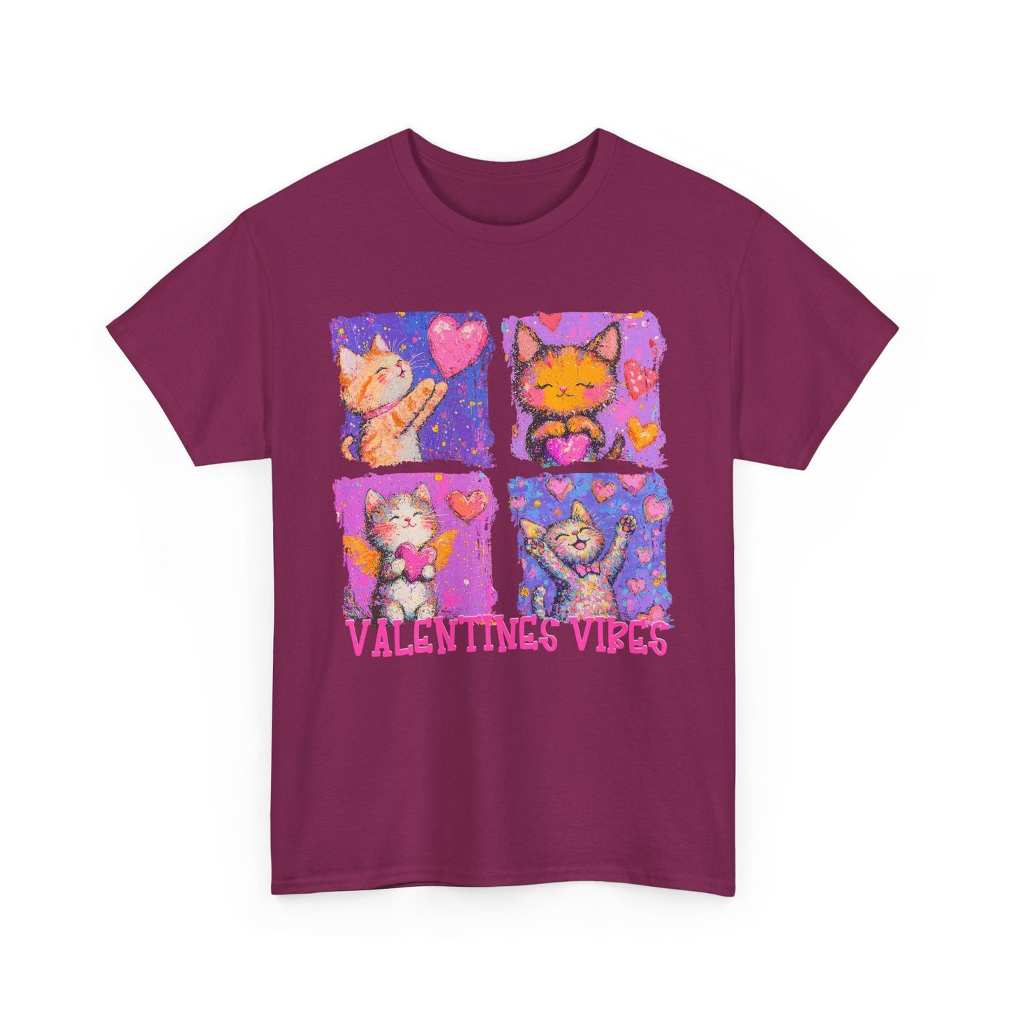 Valentine's Vibes Unisex Heavy Cotton Tee - Cute Cat Graphic T-Shirt