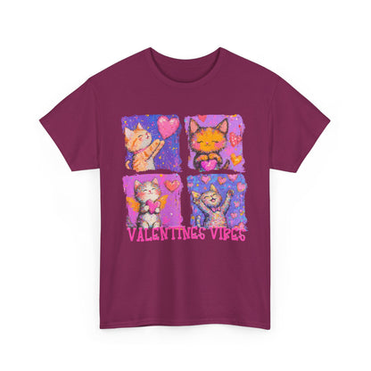 Valentine's Vibes Unisex Heavy Cotton Tee - Cute Cat Graphic T-Shirt