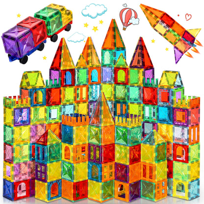 120Pcs Magnetic Tiles with 2 Cars Building Set for Kids 3-6
