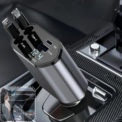 4-in-1 120W retractable USB C car charger for iPhone, Huawei, Samsung