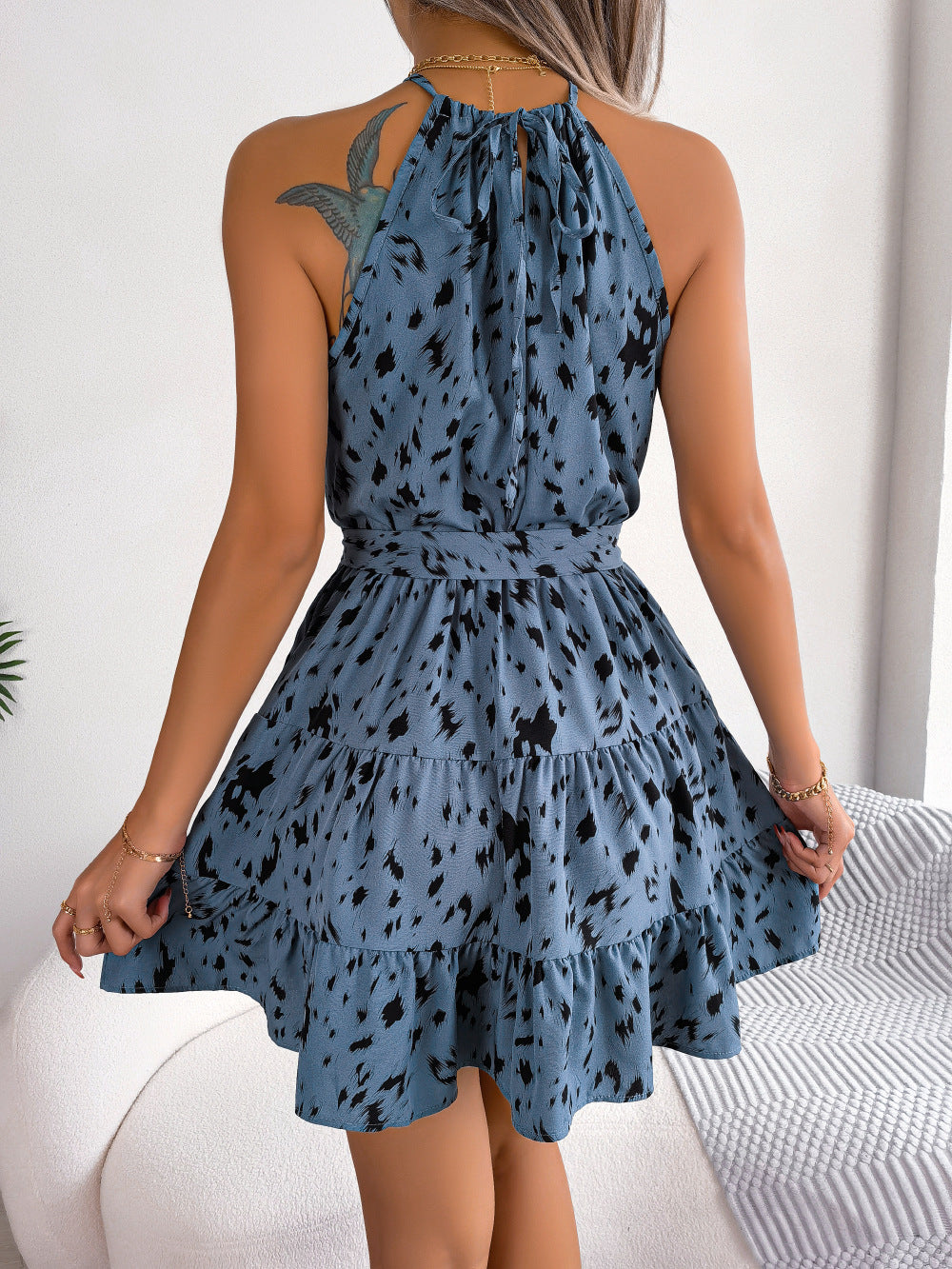 Leopard Print Ruffled Swing Dress - Casual Summer Beachwear for Women