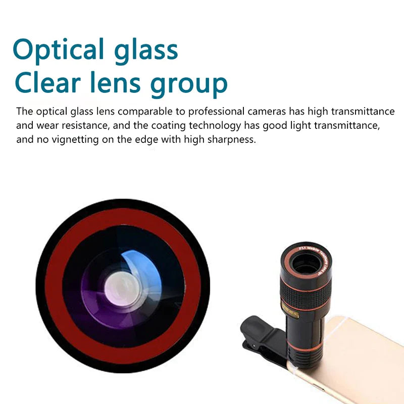 12X HD Fish Eye Lenses Phone Lens Kit Mobile Phone Camera Lens Wide Angle Telescope Optical Zoom Macro Lens for IOS Android