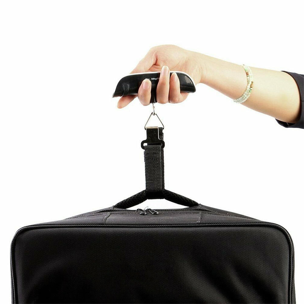 Portable digital hanging scale with 50kg capacity and LCD backlight display