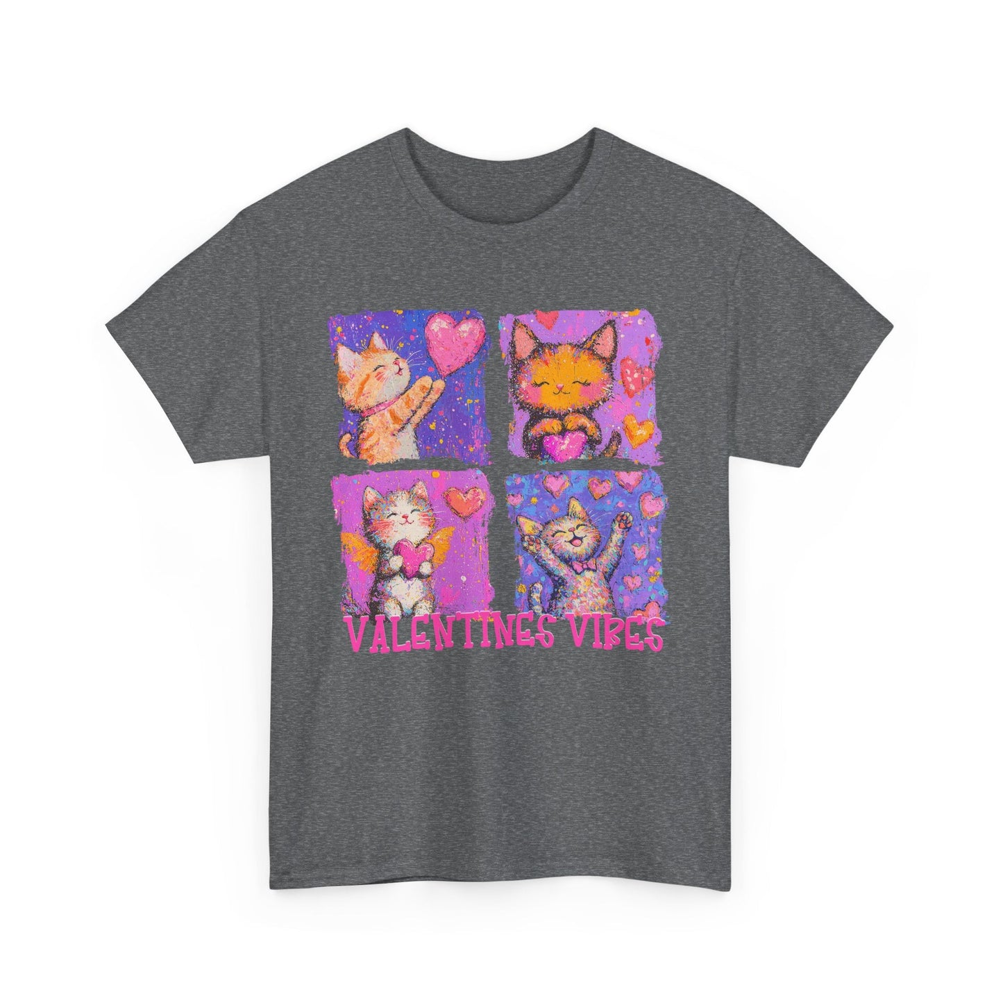 Valentine's Vibes Unisex Heavy Cotton Tee - Cute Cat Graphic T-Shirt