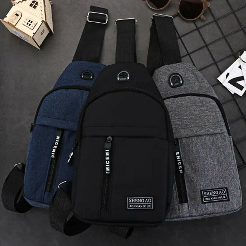 Men's Sling Bag Crossbody Chest Shoulder Pack Sports Travel Backpack Black