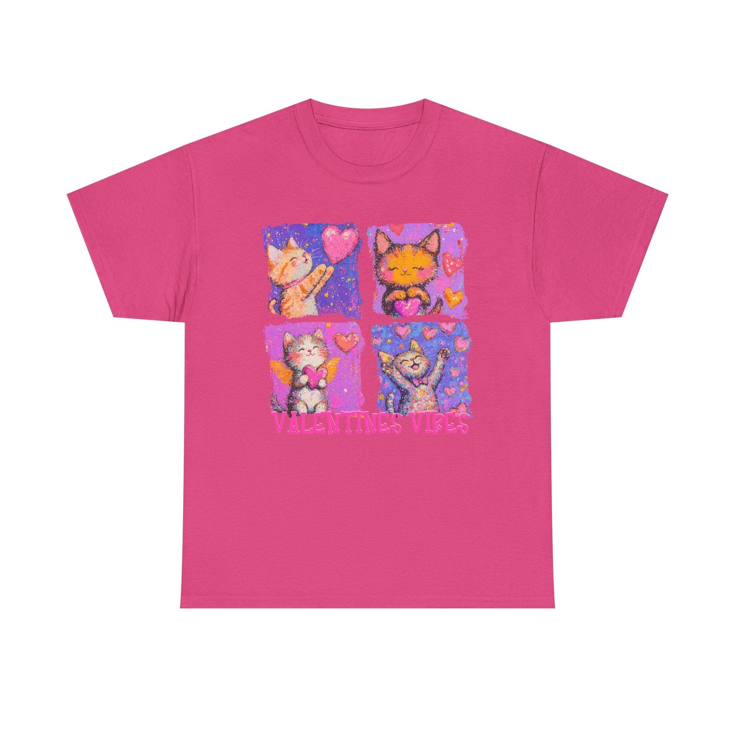 Valentine's Vibes Unisex Heavy Cotton Tee - Cute Cat Graphic T-Shirt