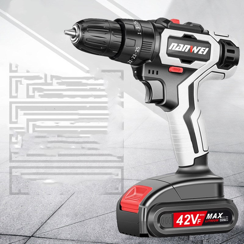 Rechargeable electric drill for woodworking and DIY repairs