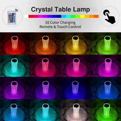 16-Color LED Crystal Rose Touch Lamp