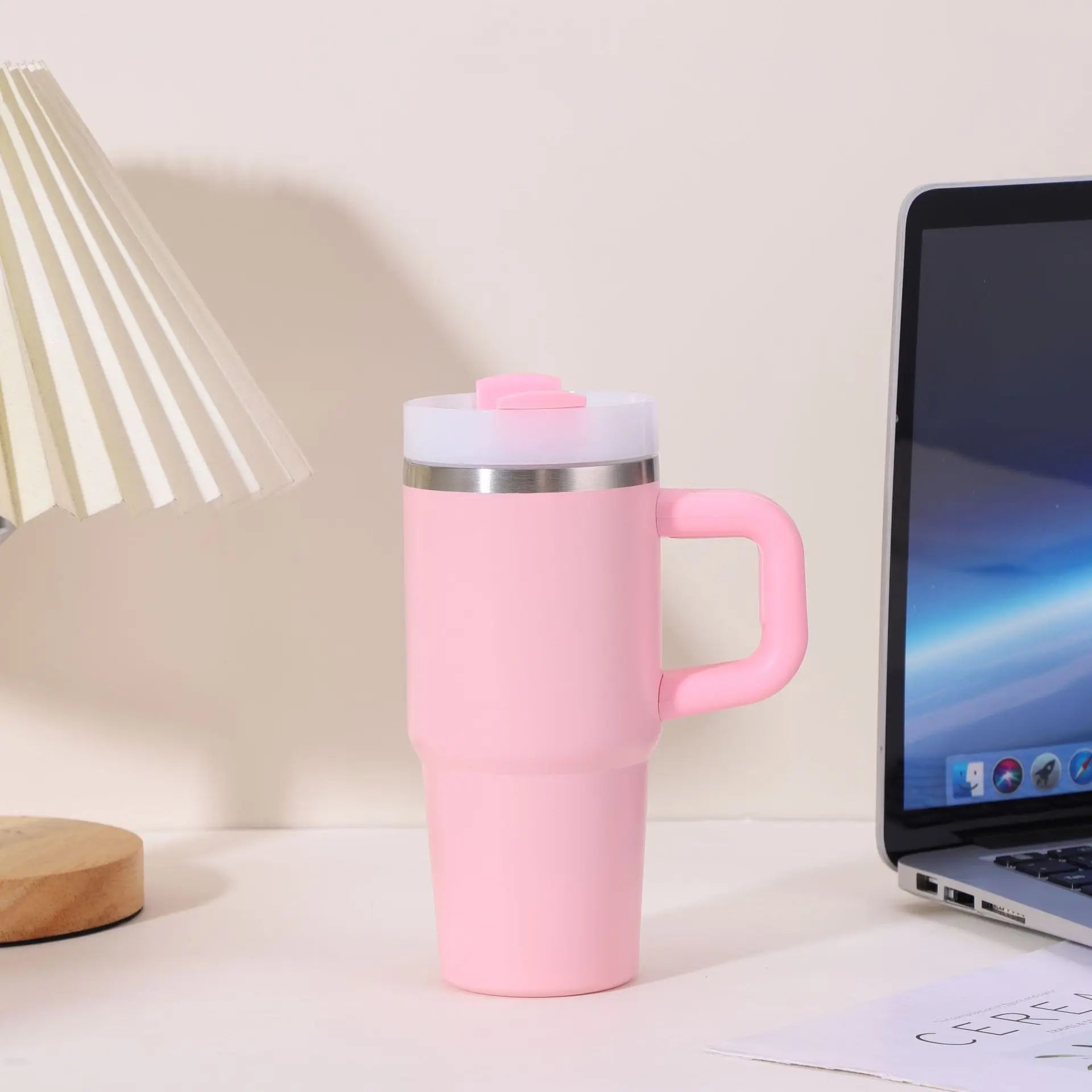 14oz stainless steel travel mug with handle and double-layer insulation