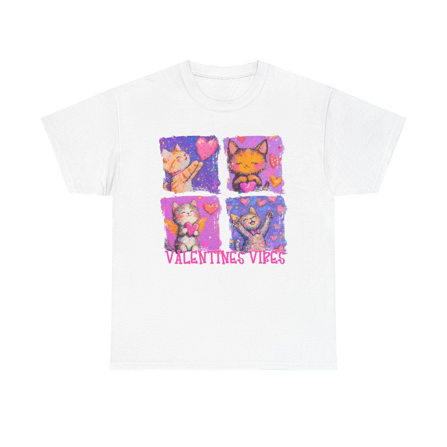 Valentine's Vibes Unisex Heavy Cotton Tee - Cute Cat Graphic T-Shirt