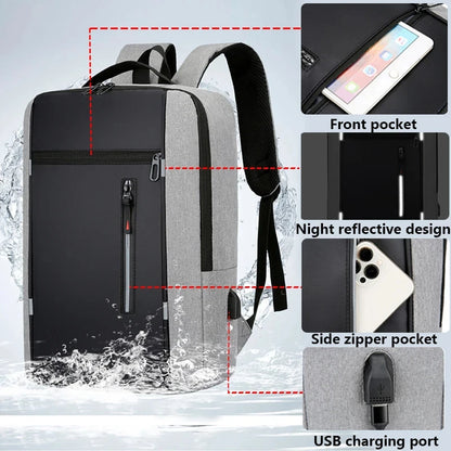 Men's waterproof laptop backpack with USB charging port and 15.6-inch capacity