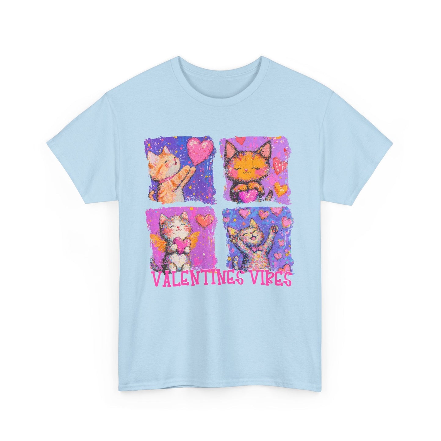Valentine's Vibes Unisex Heavy Cotton Tee - Cute Cat Graphic T-Shirt