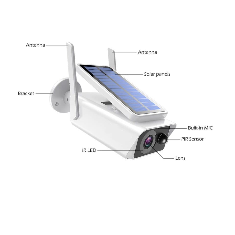 WiFi security camera with rechargeable battery and solar power panel