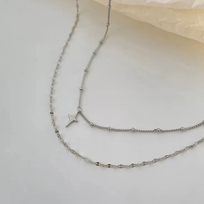 Vintage Alloy Layered Star Pendant Necklace for Women