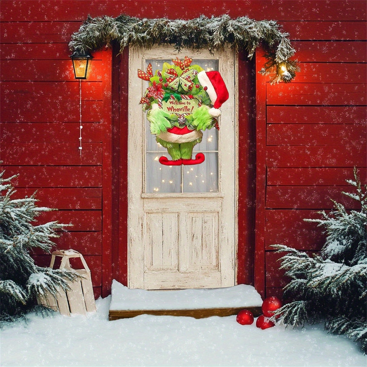 Christmas Plush Wreath, Christmas Decorations Front Door Decoration Wreath, Christmas Wreath Artificial Garland with Berries Pine Cones for Garden Home Festival, kitchen, wall, fireplace, shop window, living room, bedroom, garden, windowsill, along a stai
