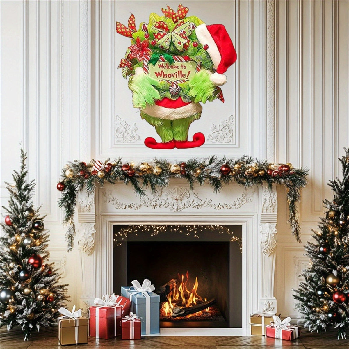 Christmas Plush Wreath, Christmas Decorations Front Door Decoration Wreath, Christmas Wreath Artificial Garland with Berries Pine Cones for Garden Home Festival, kitchen, wall, fireplace, shop window, living room, bedroom, garden, windowsill, along a stai