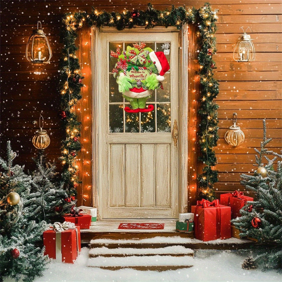 Christmas Plush Wreath, Christmas Decorations Front Door Decoration Wreath, Christmas Wreath Artificial Garland with Berries Pine Cones for Garden Home Festival, kitchen, wall, fireplace, shop window, living room, bedroom, garden, windowsill, along a stai