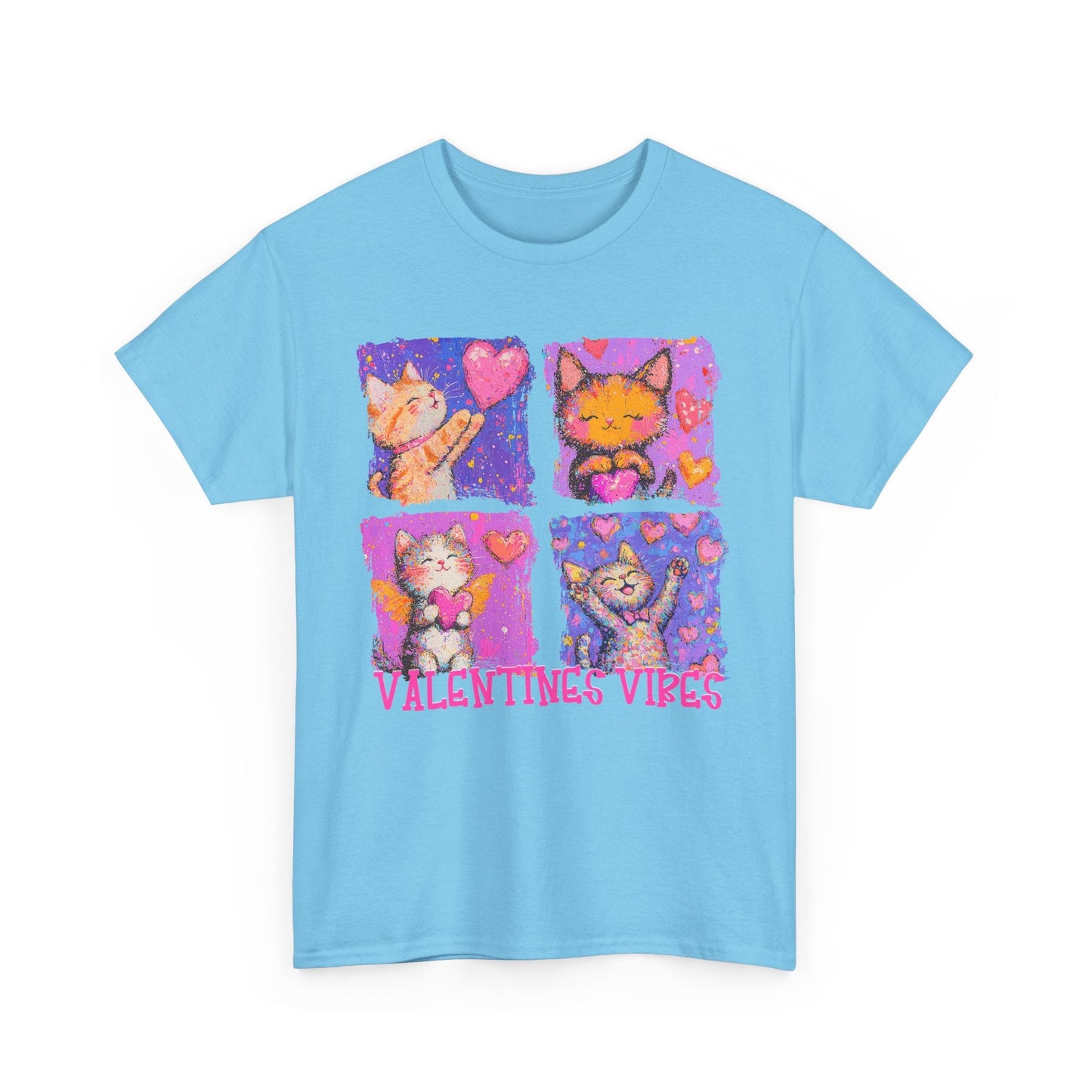 Valentine's Vibes Unisex Heavy Cotton Tee - Cute Cat Graphic T-Shirt