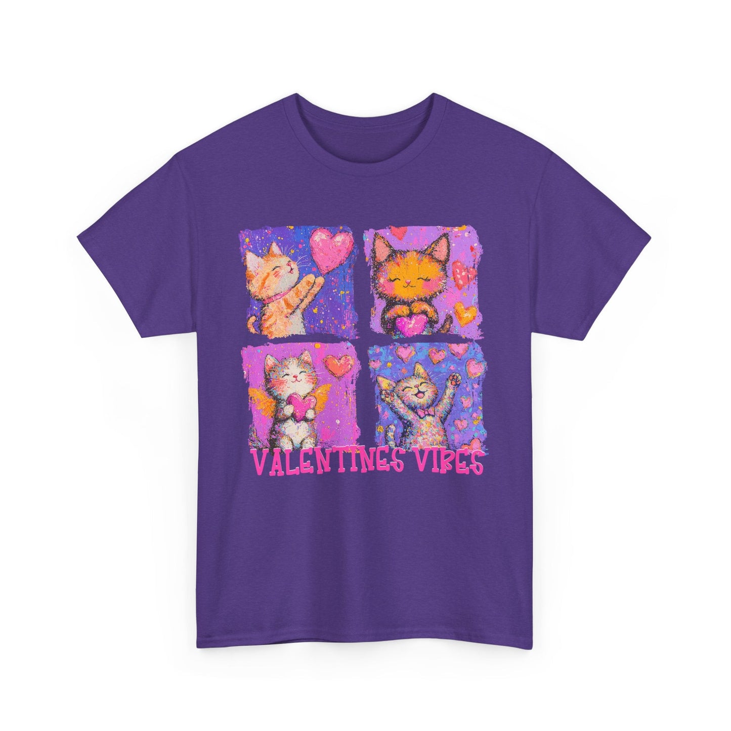 Valentine's Vibes Unisex Heavy Cotton Tee - Cute Cat Graphic T-Shirt