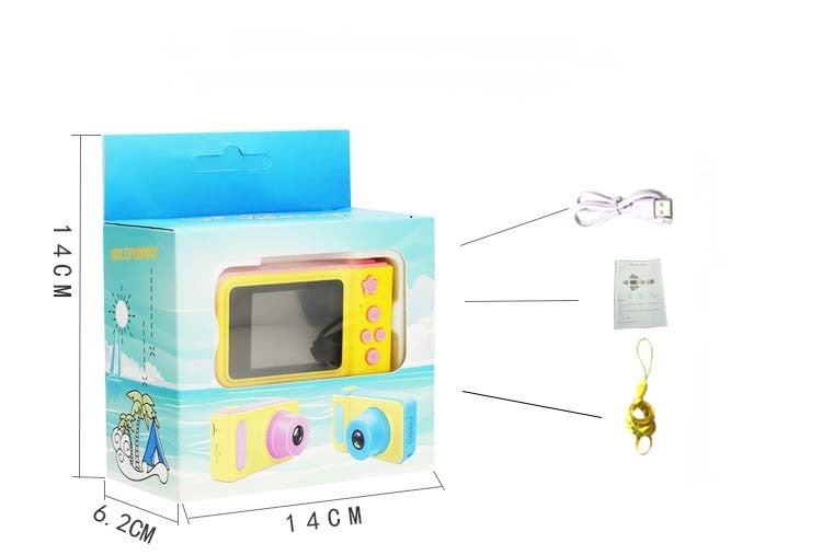 Colorful children's camera with multilingual menu and photo mode