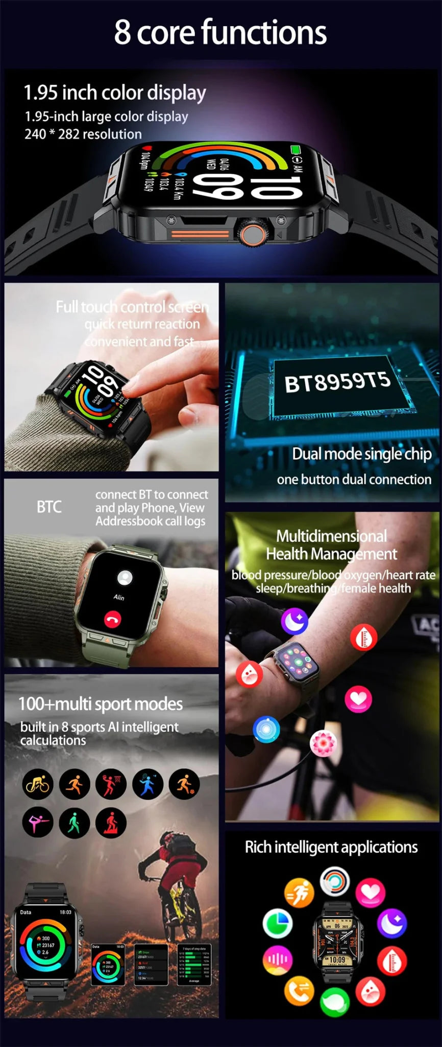 1.95" Outdoor Smartwatch | Bluetooth Call | IP68 Fitness Watch